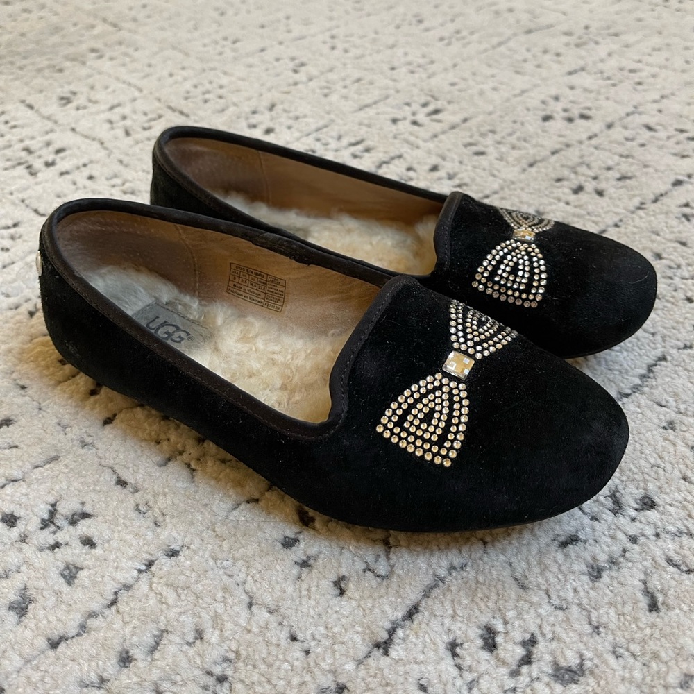Swarovski Ugg Loafers in black with bow